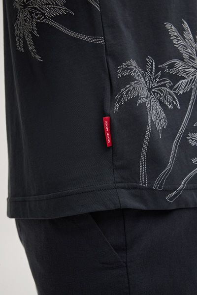 Joop! Marineblaues Baumwoll-T-Shirt mit Palmenmuster, lässiger Stil