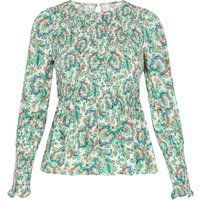 Geblümte, gesmokte Peplum-Bluse