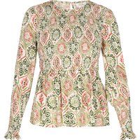 Geblümte, gesmokte Peplum-Bluse