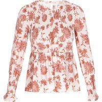 Geblümte Bluse mit gesmokter Taille