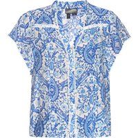 Blau gemusterte Bluse mit Spitzendetails