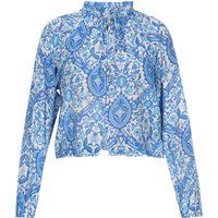 Blau gemusterte Bluse mit Spitzendetails