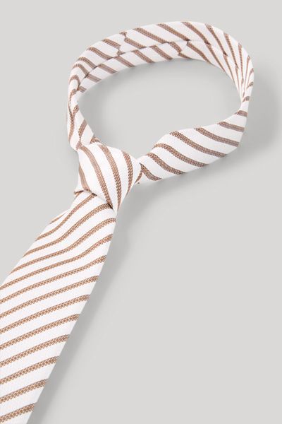 JOOP! Beige und weiße gestreifte Seidenkrawatte elegant Business