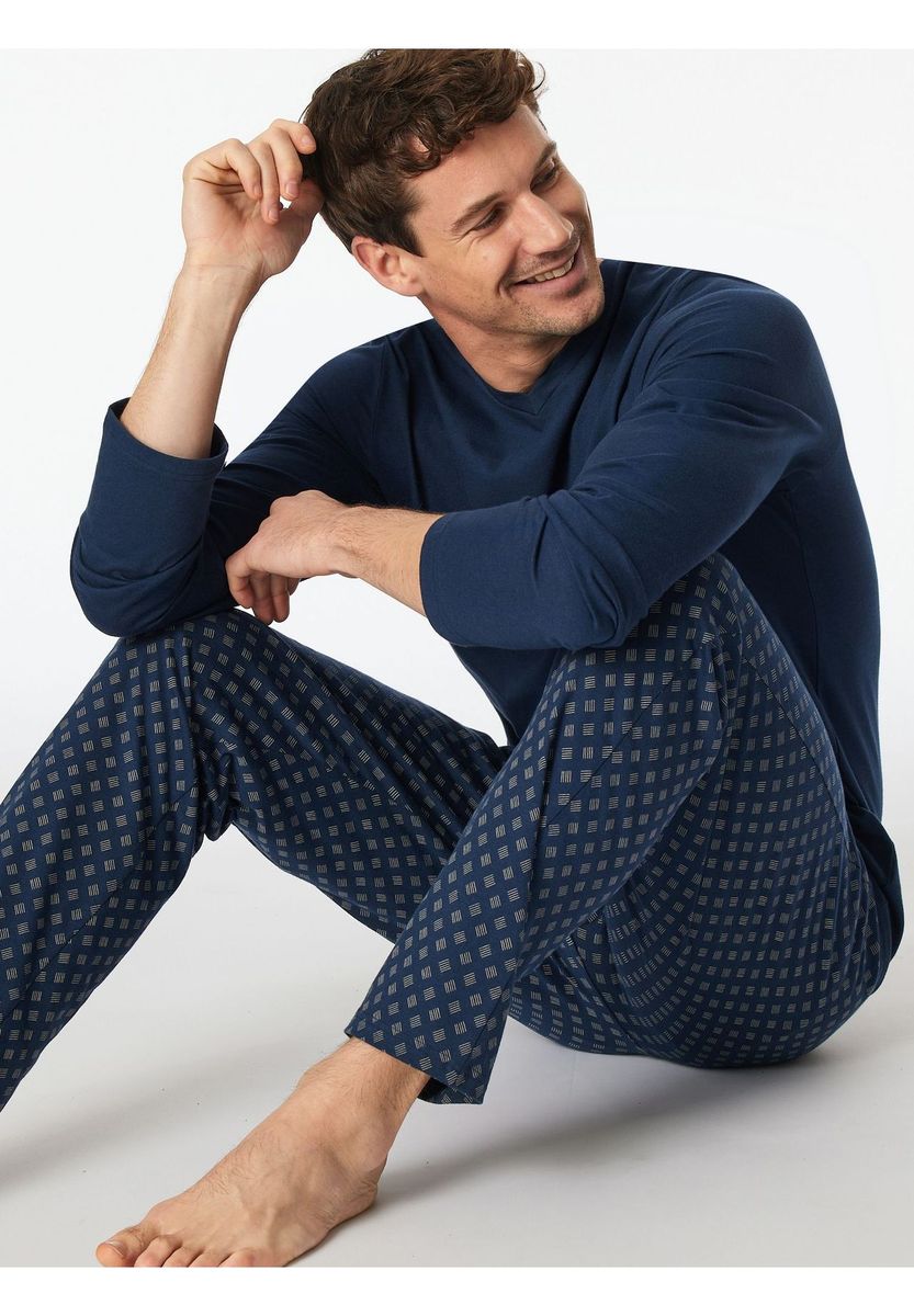 Herren Baumwoll-Schlafanzug mit langen Ärmeln