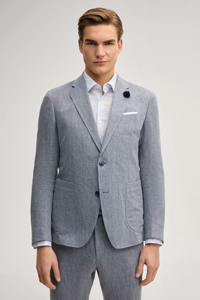 Joop! Hoverest Leinen-Sakko in Mittelblau meliert, Zwei-Knopf-Verschluss