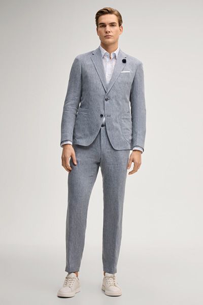 Joop! Hoverest Leinen-Sakko in Mittelblau meliert, Zwei-Knopf-Verschluss