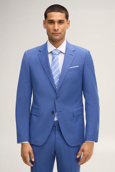 Joop! Herby Baukasten-Sakko Mittelblau gemustert Slim Fit Stretch Wolle