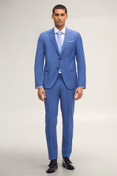 Joop! Herby Baukasten-Sakko Mittelblau gemustert Slim Fit Stretch Wolle