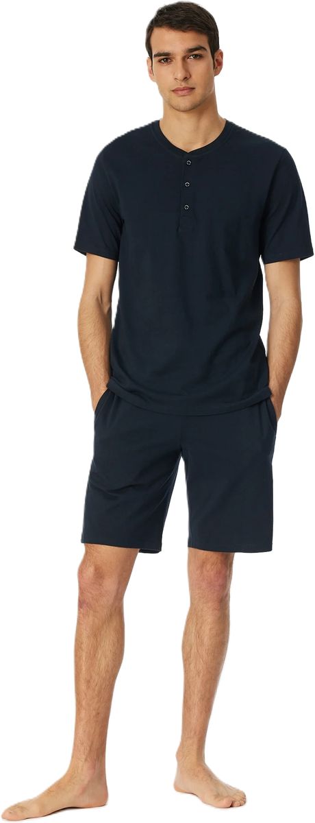 SCHIESSER Mix+Relax Schlafanzug-Oberteil, Baumwolle, für Herren, blau, 48