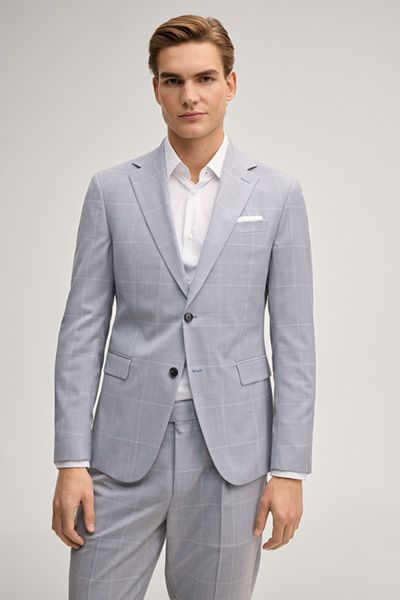 Joop! Hodge Hellblau Karierter Wollsakko Modern Fit