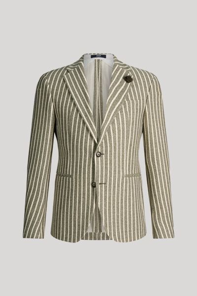 Hawksley Gestreifter Khaki Blazer aus Baumwollmischung mit Reversnadel