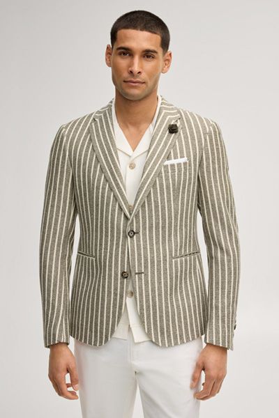 Hawksley Gestreifter Khaki Blazer aus Baumwollmischung mit Reversnadel