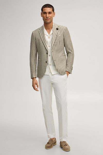 Hawksley Gestreifter Khaki Blazer aus Baumwollmischung mit Reversnadel