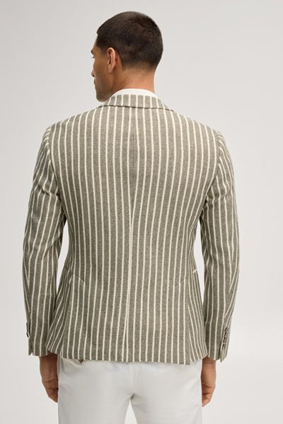 Hawksley Gestreifter Khaki Blazer aus Baumwollmischung mit Reversnadel