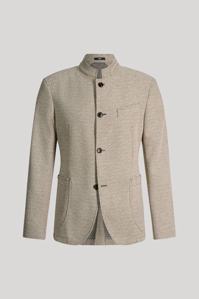 Maerz Muenchen Hiro Braun Gemusterte Jacke Stehkragen Baumwollmischung