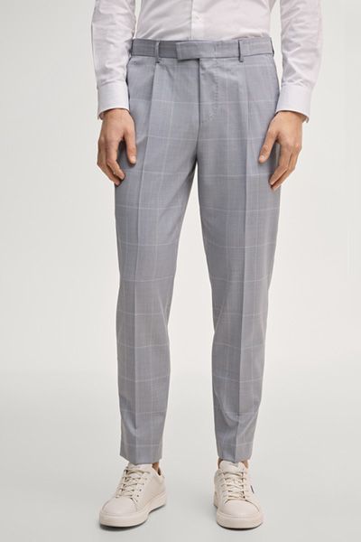 Baukasten Rennet Hellblaue karierte Wollanzughose