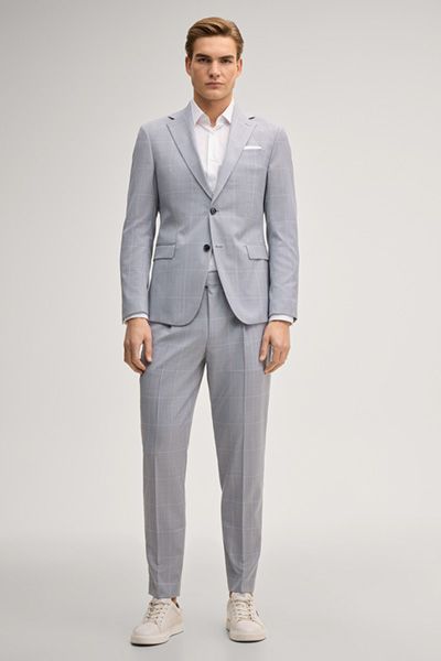 Baukasten Rennet Hellblaue karierte Wollanzughose