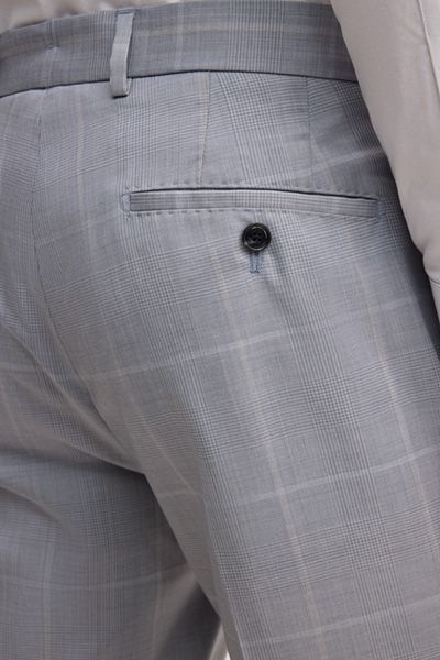 Baukasten Rennet Hellblaue karierte Wollanzughose