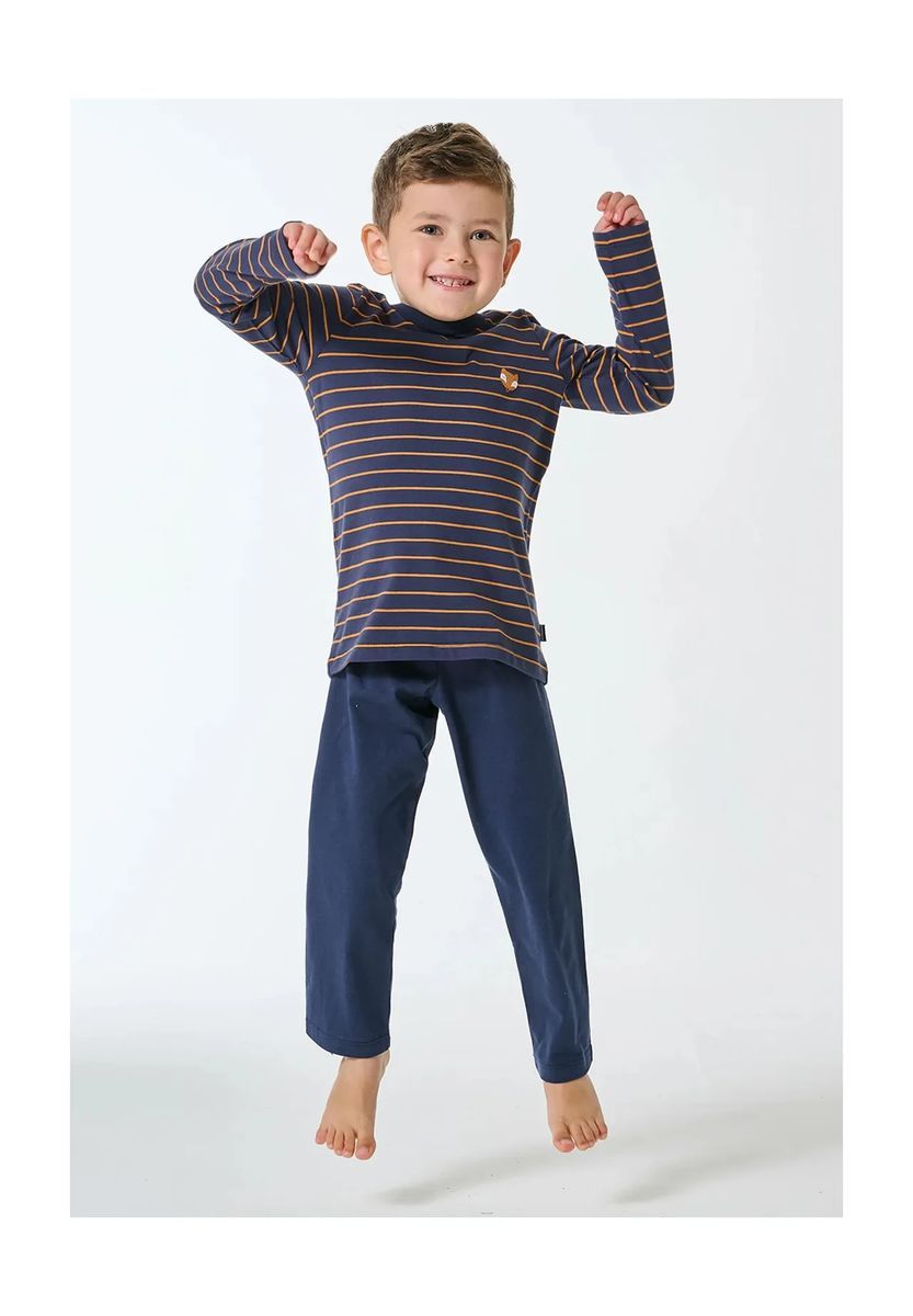 SCHIESSER Jungen Schlafanzug, lang - Kids, offenes Bein, Baumwolle, Print, blau, 104