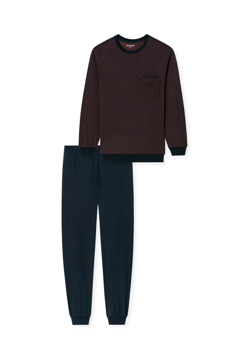 Herren Schlafanzug Set Braun & Marineblau
