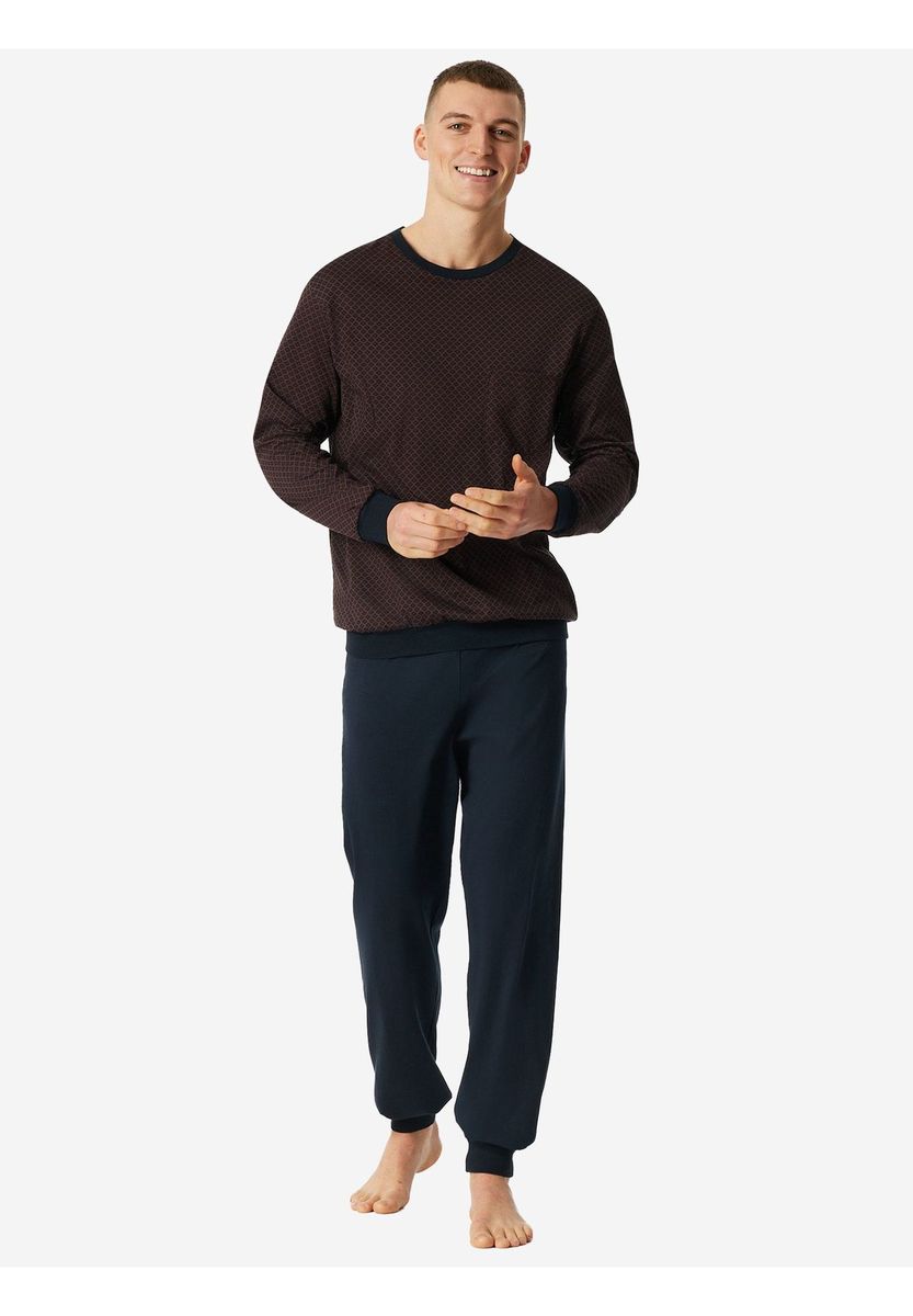Herren Schlafanzug Set Braun & Marineblau