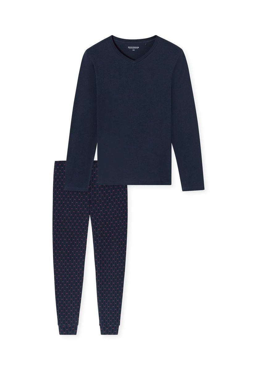 Herren Baumwoll Schlafanzug mit V-Ausschnitt