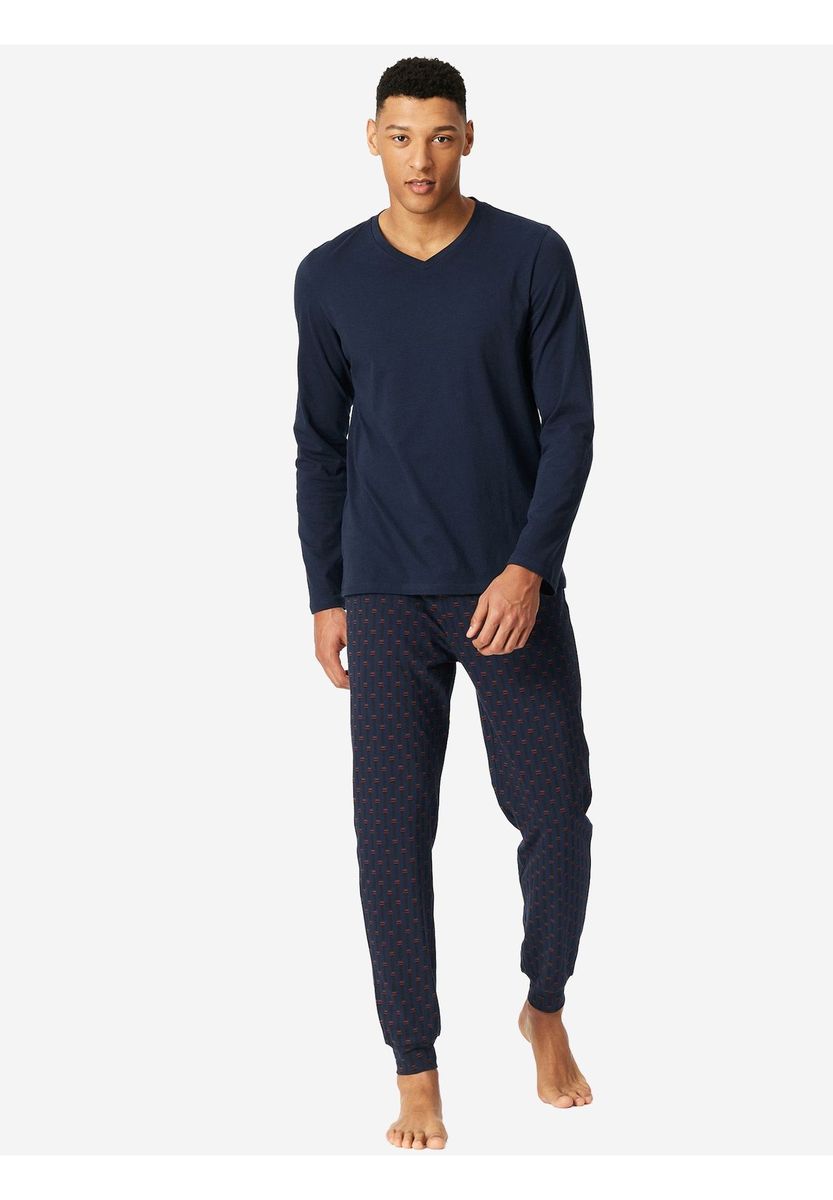 Herren Baumwoll Schlafanzug mit V-Ausschnitt