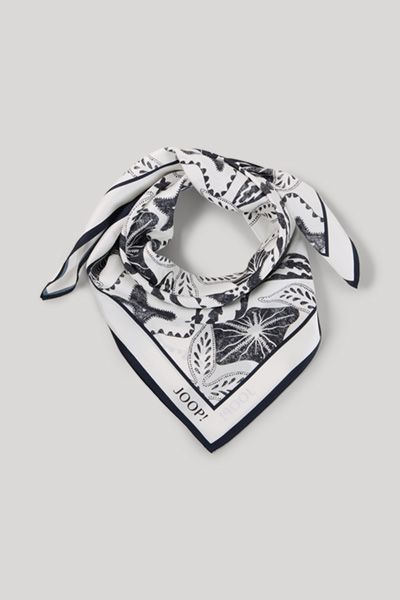 JOOP! Weißes und marineblau gemustertes Seiden-Foulard-Tuch Accessoire für den Hals