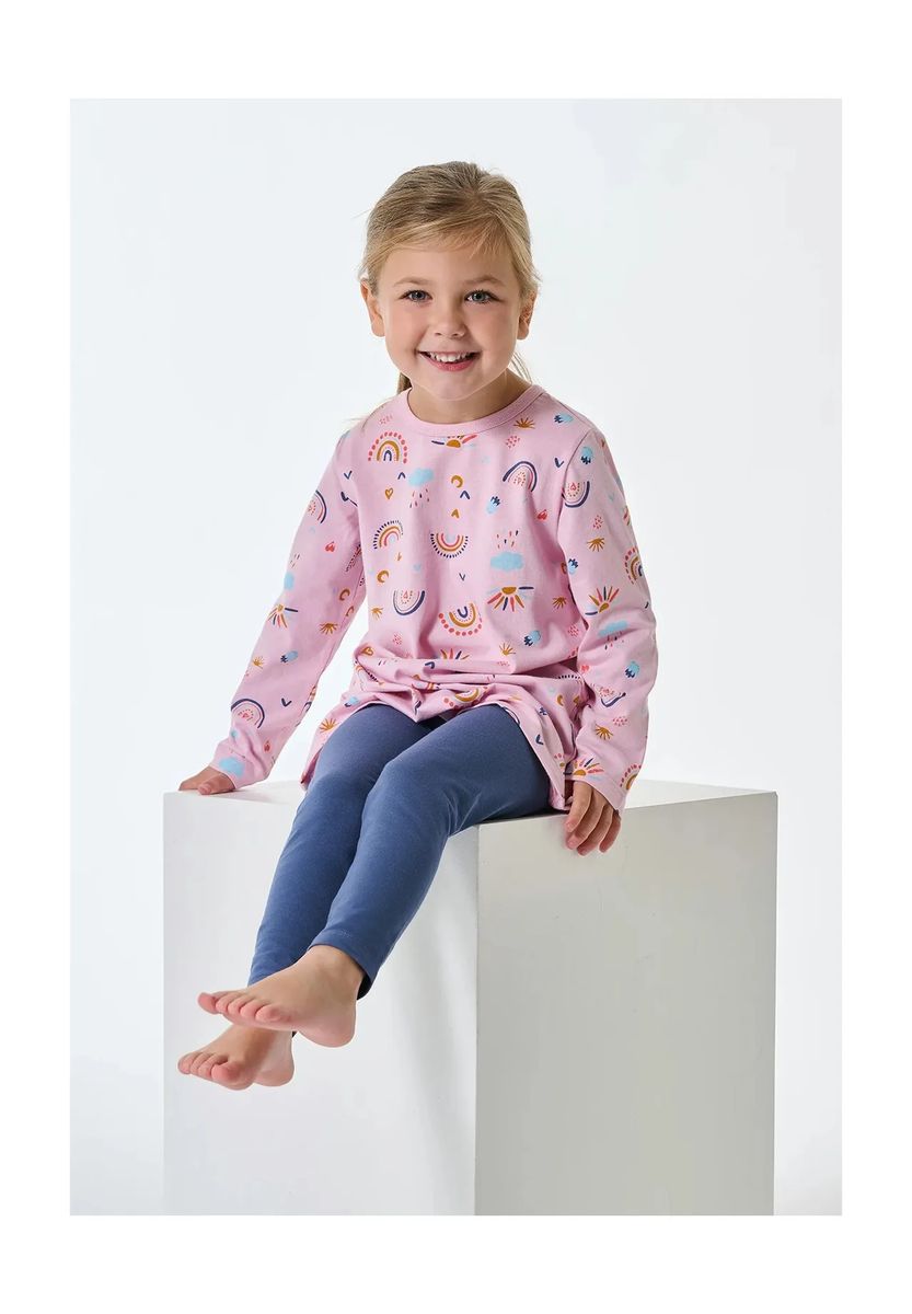 SCHIESSER Mädchen Schlafanzug, lang - Kids, offenes Bein, Baumwolle, Alloverprint, rosa, 104