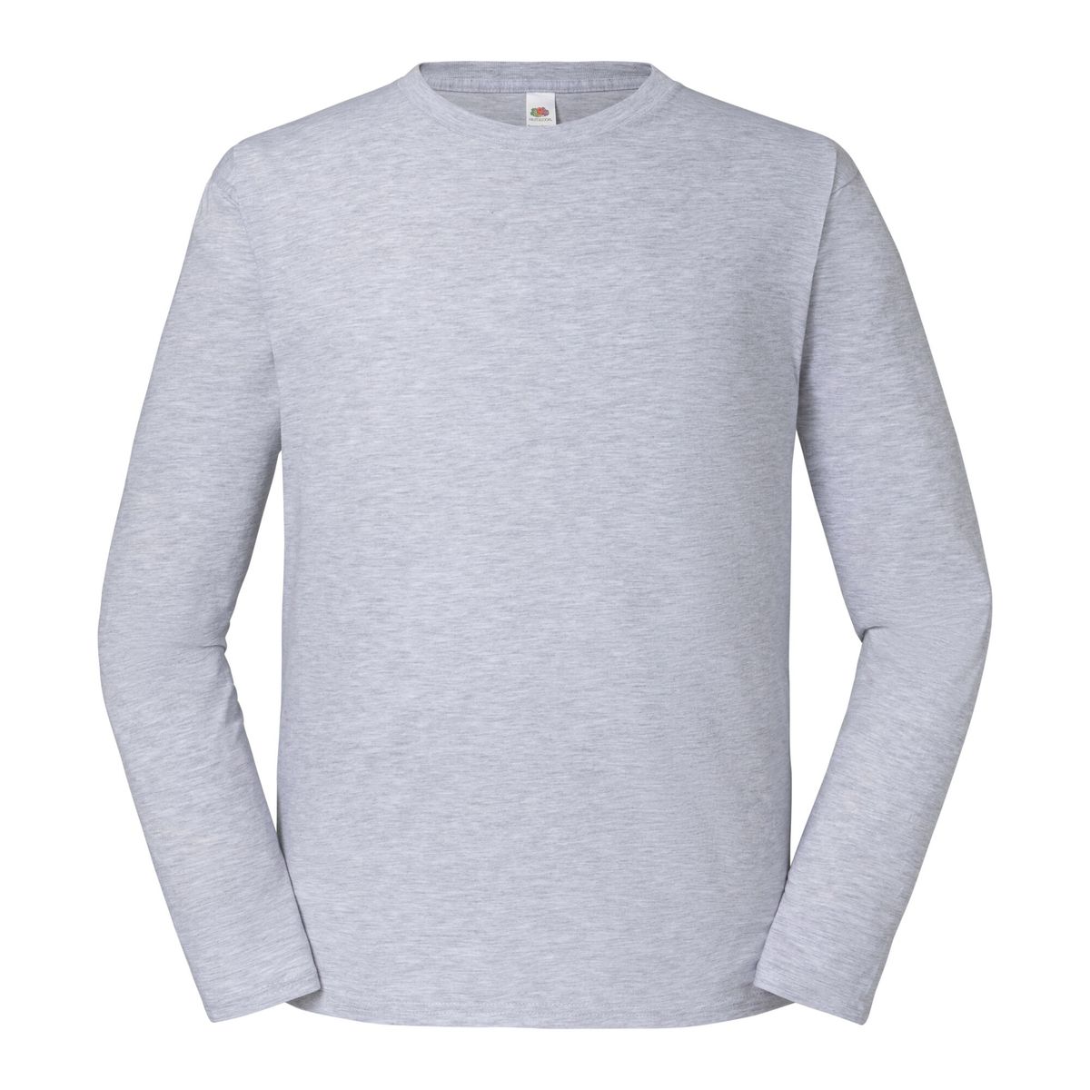 Langärmeliges meliertes graues T-Shirt mit Rundhalsausschnitt
