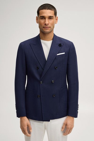 JOOP! Heazy Marineblaues Doppelreihiges Sakko Woll-Leinen-Mischung Tailored Fit