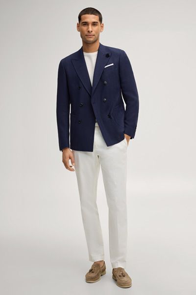 JOOP! Heazy Marineblaues Doppelreihiges Sakko Woll-Leinen-Mischung Tailored Fit