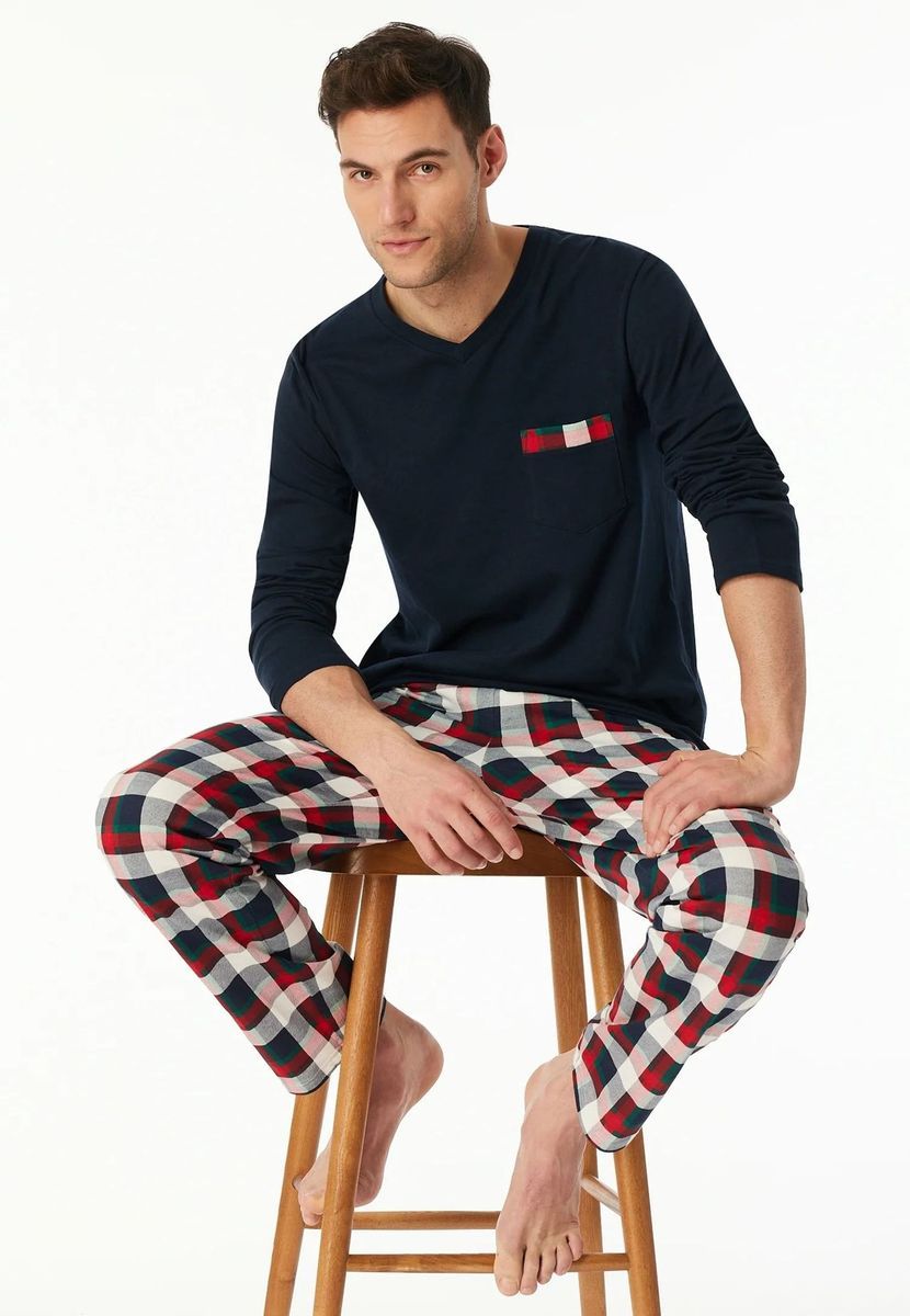 Herren Baumwoll Schlafanzug Set mit Tasche