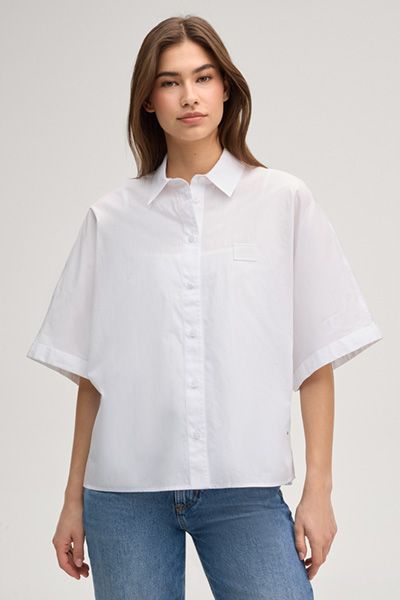 Calvin Klein Britney weiße Baumwolle Kurzarm Boxy Hemdbluse