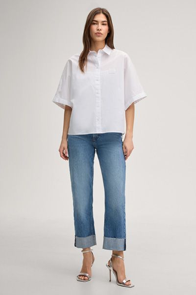 Calvin Klein Britney weiße Baumwolle Kurzarm Boxy Hemdbluse