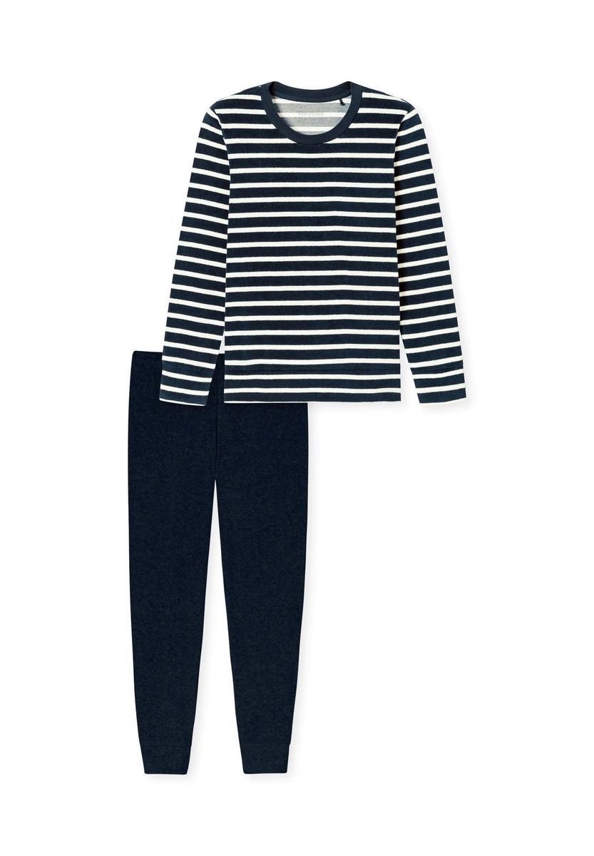 Entspannter, gestreifter Langarm-Pyjama-Set