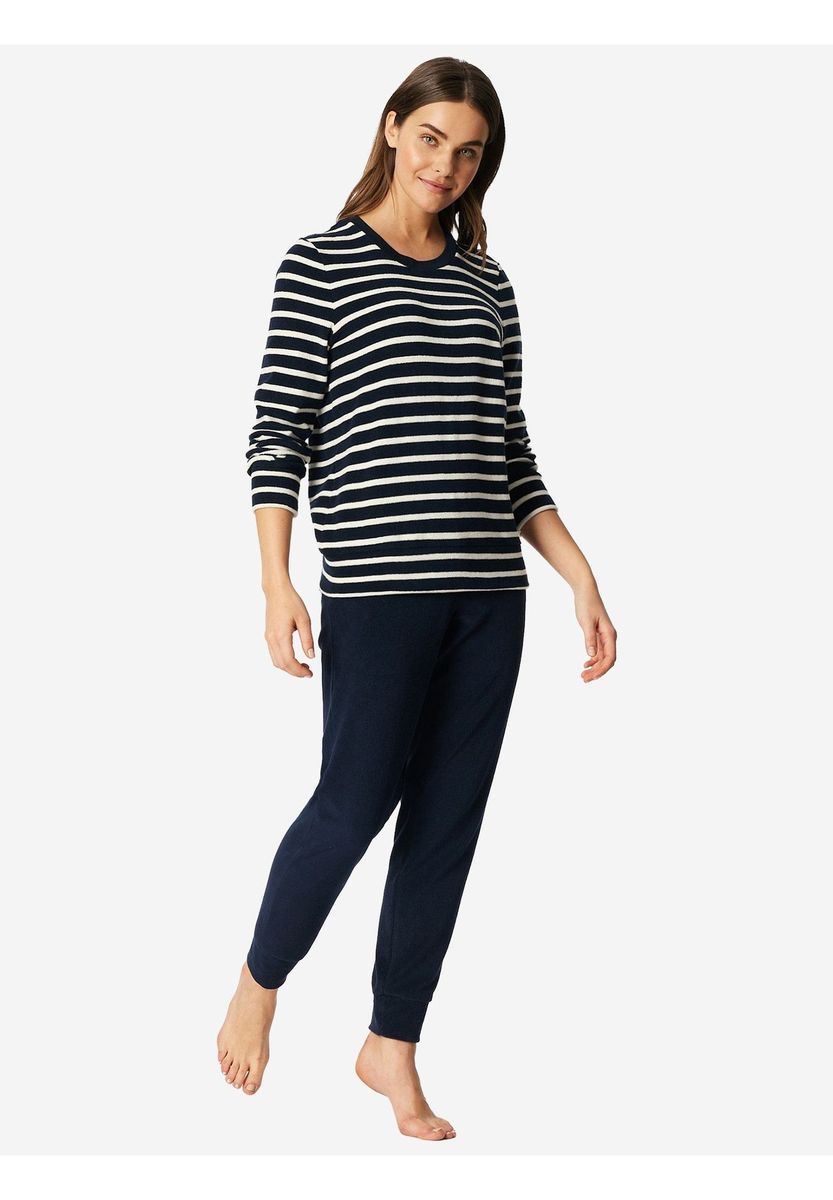 Entspannter, gestreifter Langarm-Pyjama-Set