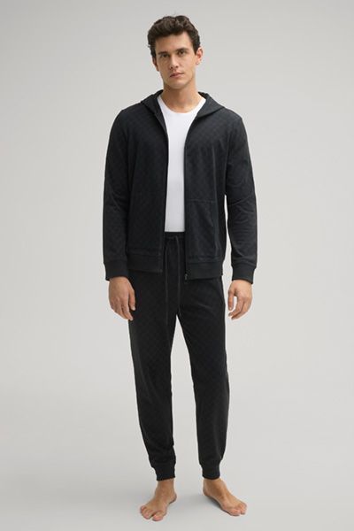 Bogner Cornflower Allover-Print Schwarzer Baumwoll-Hoodie mit Reißverschluss