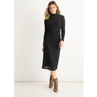 Gerafftes Jersey-Midikleid mit langen Ärmeln