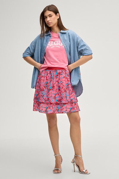 Rooftop Jeans Safia Rosa Blumenmuster Stufen Minirock
