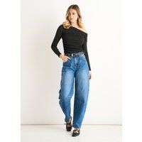 Schwarzes One-Shoulder Langarmshirt