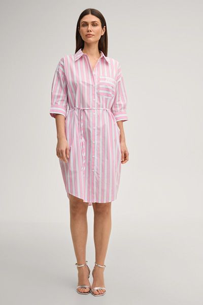 Marc Cain Hemdblusenkleid Dua in Rosa-Weiß gestreift aus Baumwolle