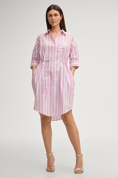 Marc Cain Hemdblusenkleid Dua in Rosa-Weiß gestreift aus Baumwolle