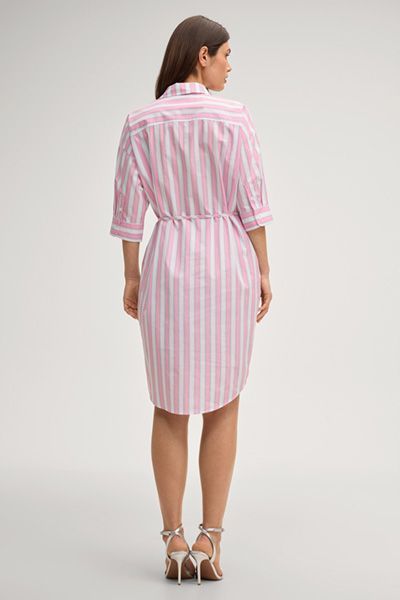 Marc Cain Hemdblusenkleid Dua in Rosa-Weiß gestreift aus Baumwolle