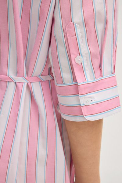 Marc Cain Hemdblusenkleid Dua in Rosa-Weiß gestreift aus Baumwolle