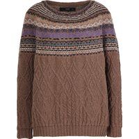 Gemusterter, brauner Zopfstrickpullover