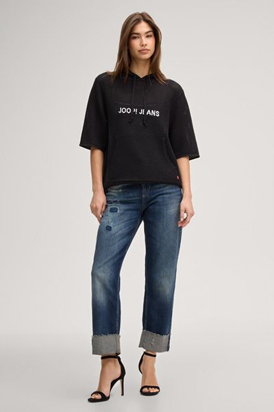 Joop Jeans Kapuli Schwarzer Strick-Hoodie Kurzarm Unisex