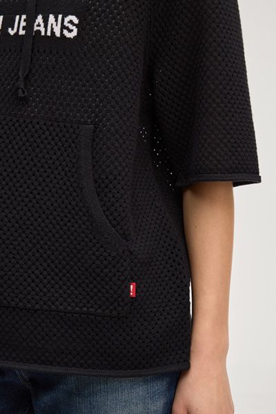 Joop Jeans Kapuli Schwarzer Strick-Hoodie Kurzarm Unisex