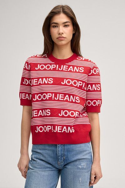 Joop! Jeans Karie Rot-Weißes Strickoberteil mit Logo