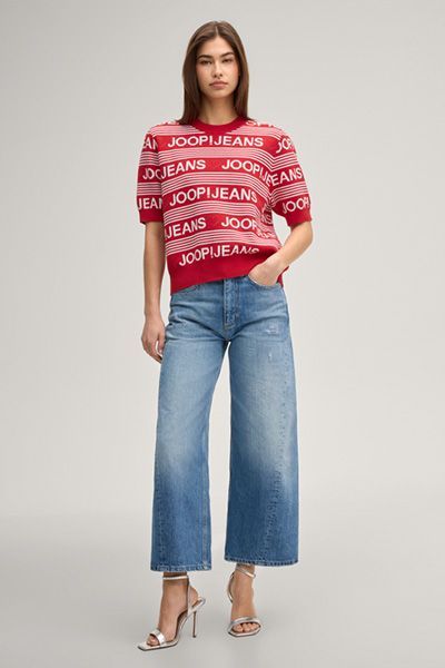 Joop! Jeans Karie Rot-Weißes Strickoberteil mit Logo